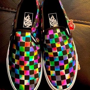 Vans Neon Checkerboard Slip Ons